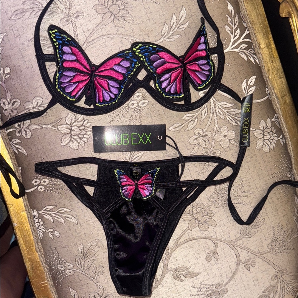 Club Exx Black Butterfly Lingerie Set - Picture 1 of 5